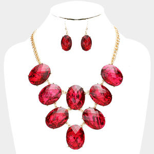 Bling Oval Stone Link Bib Necklace Set